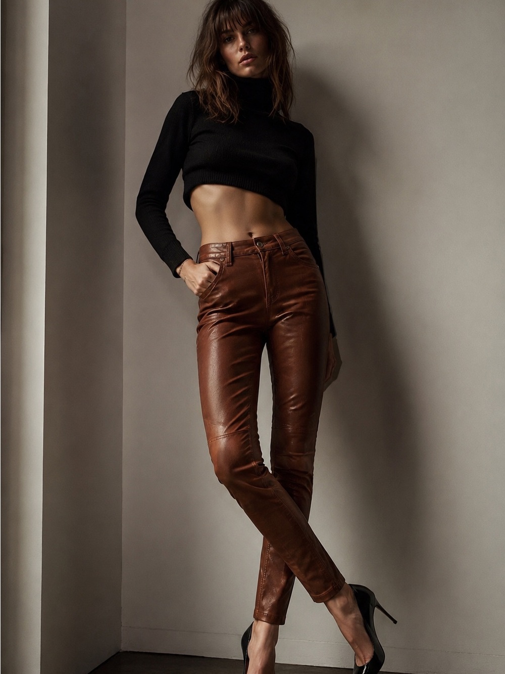 Rag & Bone The Leather Skinny Lambskin Jeans 24 Cognac